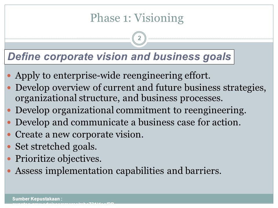 List of Objectives in Redesigning Business Processes